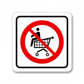 Kokardy.cz ® Piktogram zákaz sezení na nákupním košíku barevná samolepka