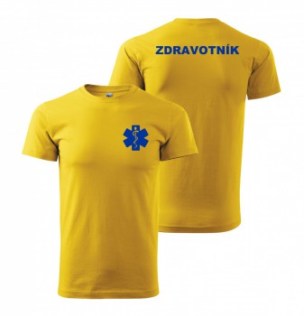 Kokardy.cz ® Tričko ZDRAVOTNÍK žluté s modrým potiskem - XL pánské