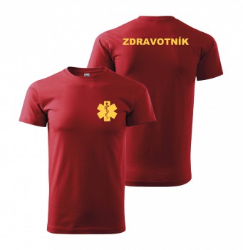 Kokardy.cz ® Tričko ZDRAVOTNÍK červené se žlutým potiskem - XL pánské