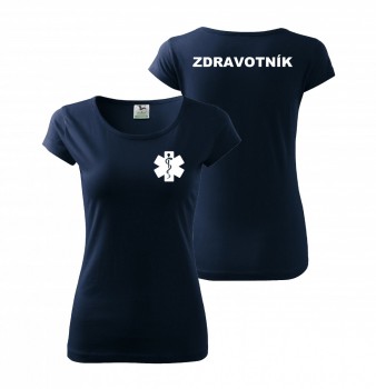 Kokardy.cz ® Tričko dámské ZDRAVOTNÍK námořní modrá s bílým potiskem - XL dámské