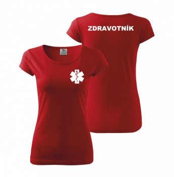 Kokardy.cz ® Tričko dámské ZDRAVOTNÍK červené s bílým potiskem - XL dámské