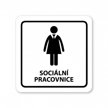 Kokardy.cz ® Piktogram sociální pracovnice bílý hliník