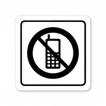 Kokardy.cz ® Piktogram zákaz používání mobilů bílý hliník