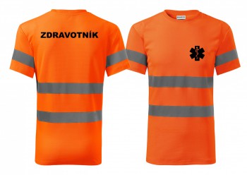 Kokardy.cz ® Reflexní tričko oranžová Zdravotník černý potisk - S pánské