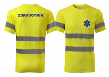 Kokardy.cz ® Reflexní tričko žlutá Zdravotník modrý potisk - M pánské