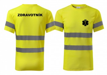 Kokardy.cz ® Reflexní tričko žlutá Zdravotník černý potisk - M pánské