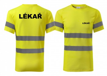 Kokardy.cz ® Reflexní tričko žlutá Lekář černý potisk - XS pánské