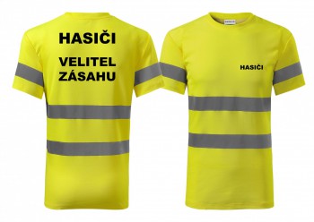 Kokardy.cz ® Reflexní tričko žlutá Hasiči-Velitel zásahu - M pánské