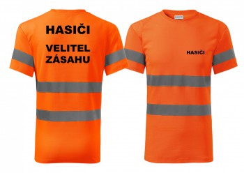 Kokardy.cz ® Reflexní tričko oranžová Hasiči-Velitel zásahu - L pánské