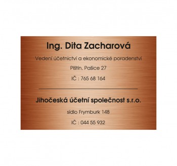 Kokardy.cz ® Firemní gravírovaná cedule rozměr A6 bronz